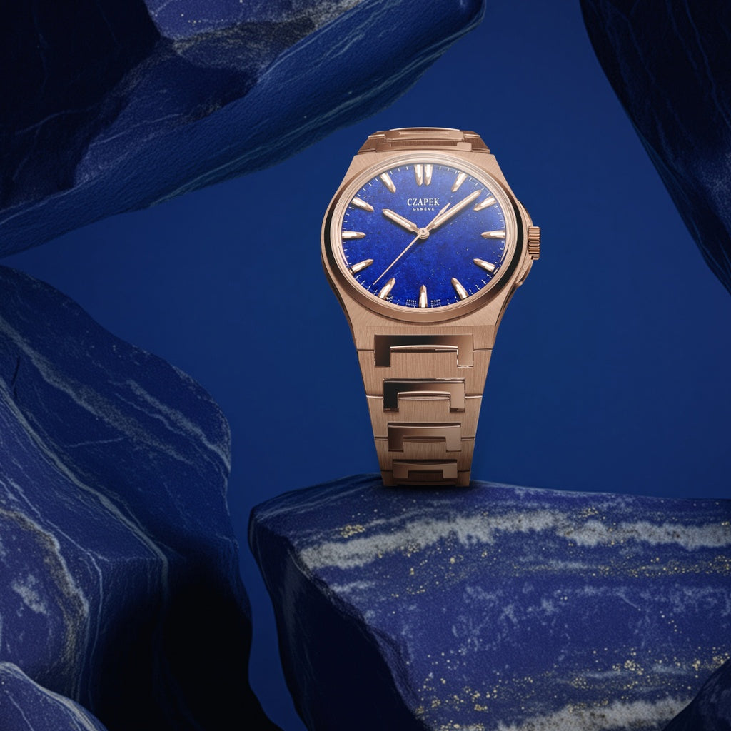Czapek Antarctique Mount Erebus Rose Gold Lapis Lazuli on Bracelet