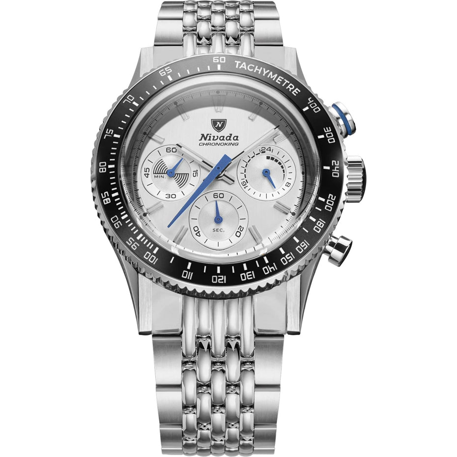 Nivada Grenchen 87046Q04 Chronoking Mecaquartz Racing Grey On Beads Of Rice Bracelet