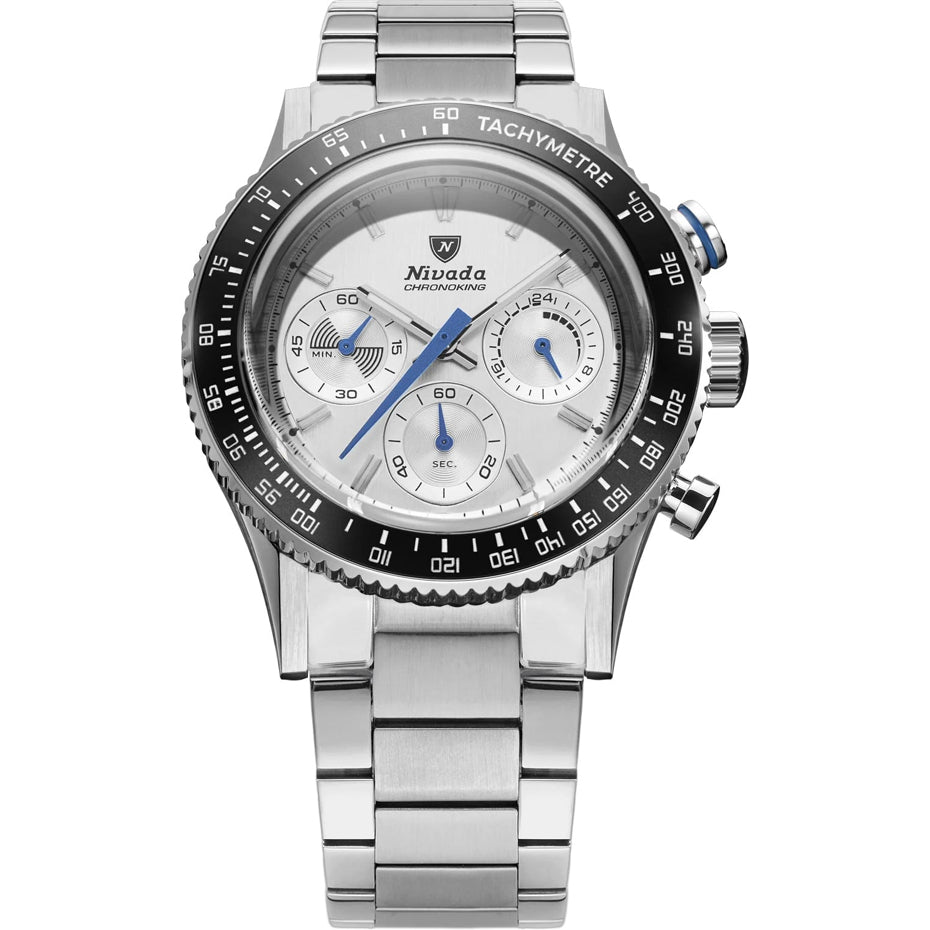 Nivada Grenchen 87046Q20 Chronoking Mecaquartz Racing Grey On Bracelet Flat Link