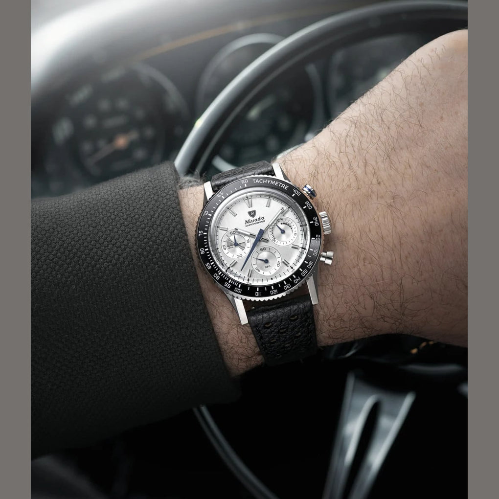 Nivada Grenchen 87046Q20 Chronoking Mecaquartz Racing Grey On Bracelet Flat Link