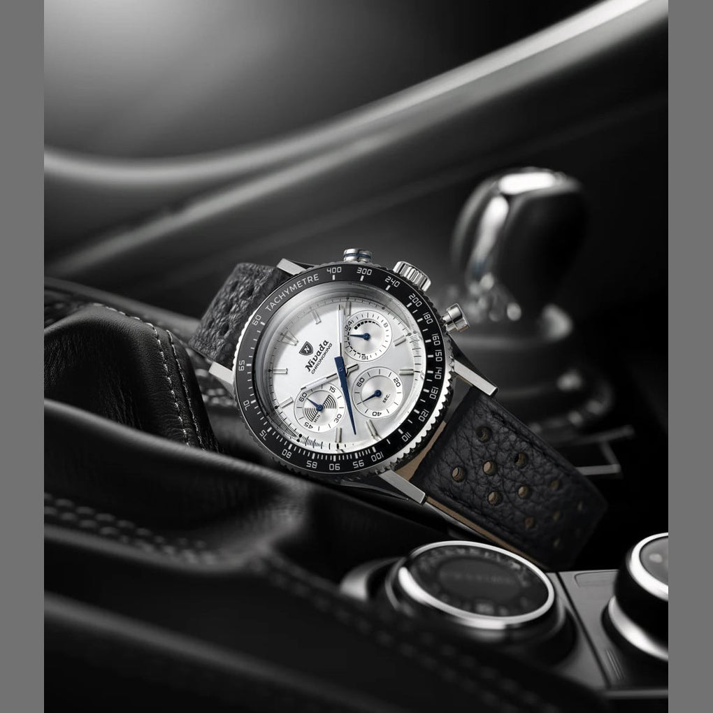 Nivada Grenchen 87046Q20 Chronoking Mecaquartz Racing Grey On Bracelet Flat Link