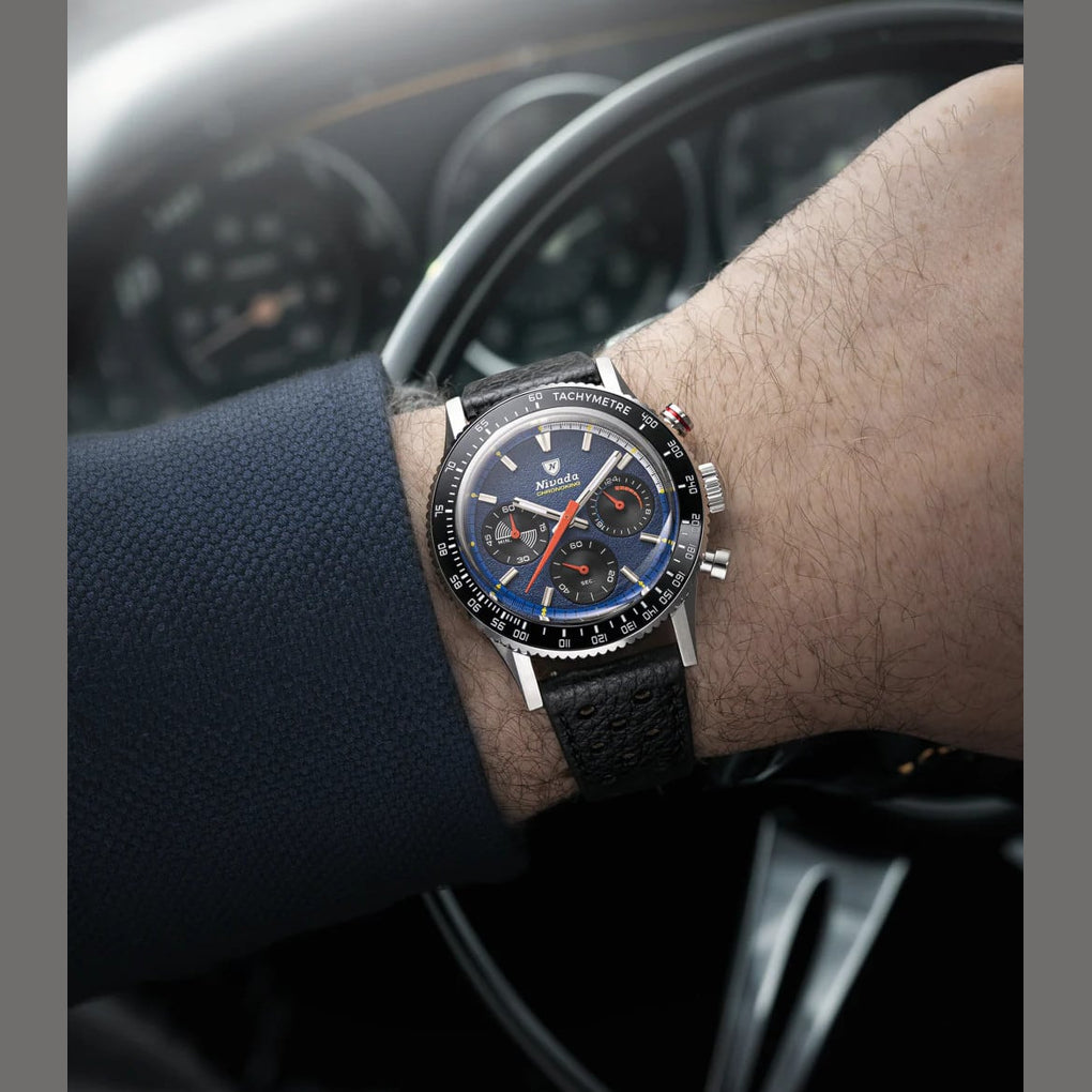 Nivada Grenchen 87050Q01 Chronoking Mecaquartz Racing Blue On Rubber Tropic Strap