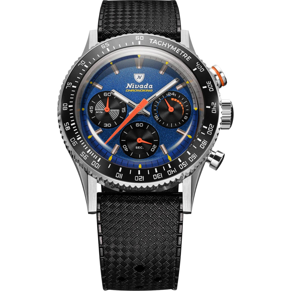 Nivada Grenchen 87050Q01 Chronoking Mecaquartz Racing Blue On Rubber Tropic Strap