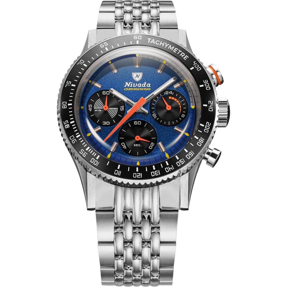 Nivada Grenchen 87050Q04 Chronoking Mecaquartz Racing Blue On Beads Of Rice Bracelet