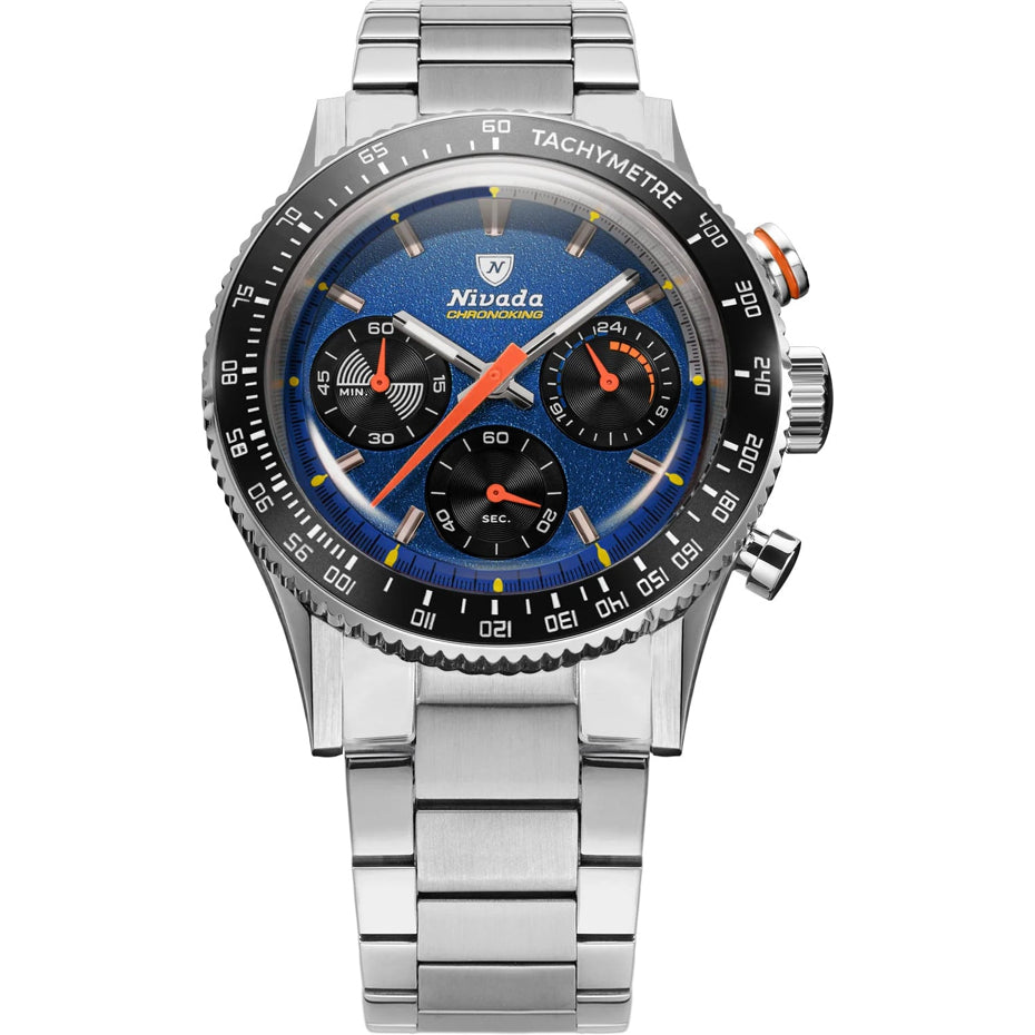 Nivada Grenchen 87050Q20 Chronoking Mecaquartz Racing Blue On Bracelet Flat Link