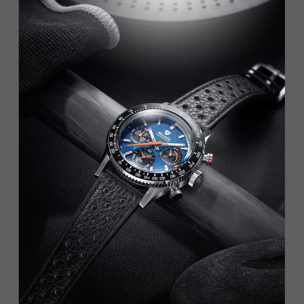 Nivada Grenchen 87050Q20 Chronoking Mecaquartz Racing Blue On Bracelet Flat Link