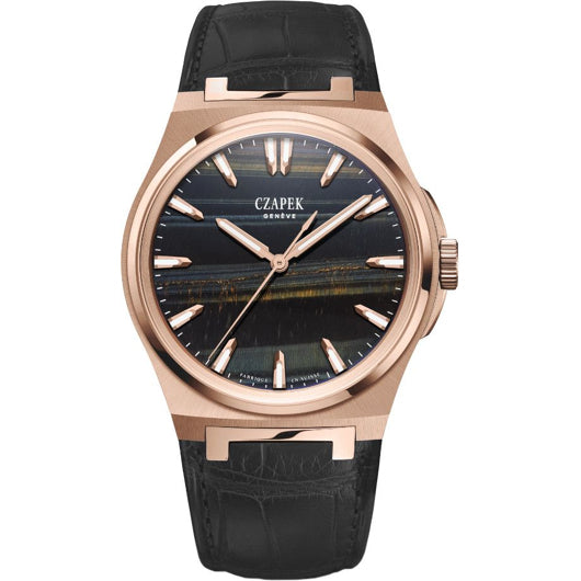Czapek Antarctique Mount Erebus Rose Gold Falcon Eye on Alligator Leather Strap