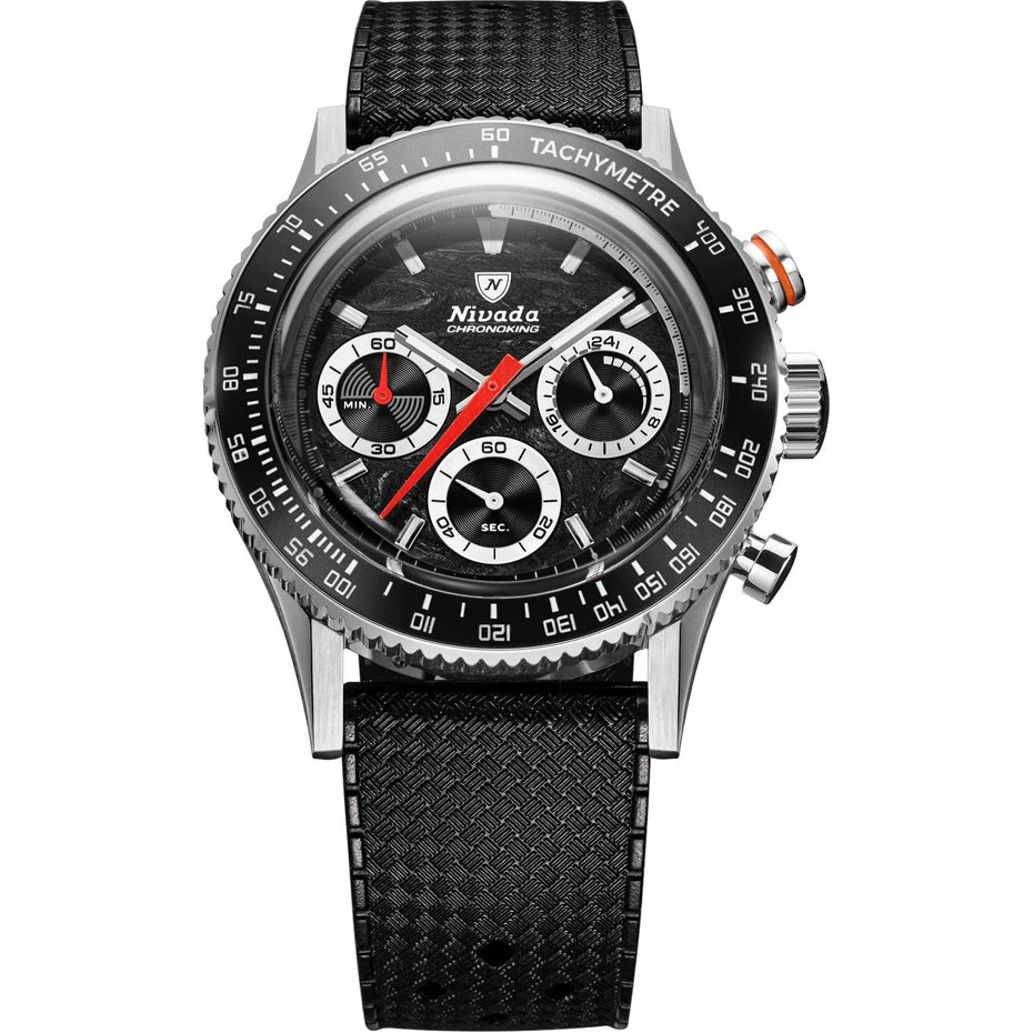 Nivada Grenchen 87048Q01 Chronoking Mecaquartz Racing Black On Rubber Tropic Strap