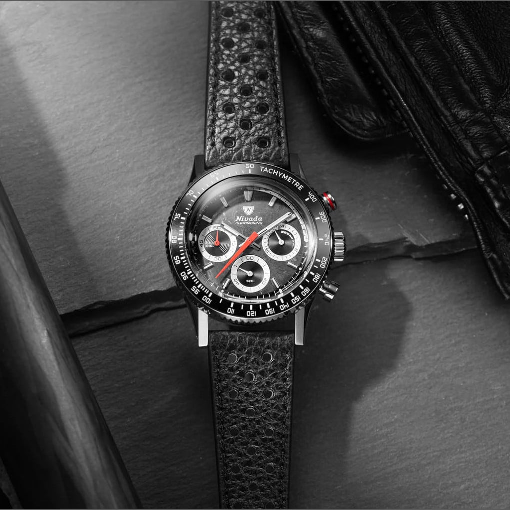 Nivada Grenchen 87048Q01 Chronoking Mecaquartz Racing Black On Rubber Tropic Strap
