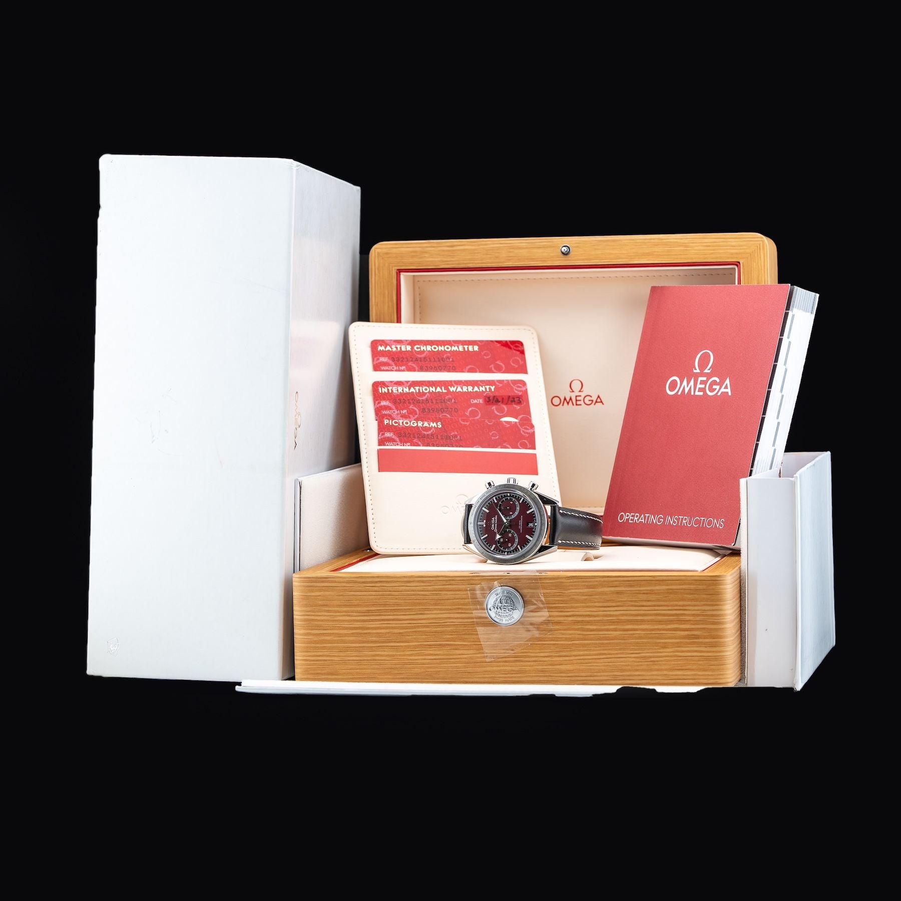 Omega 332.12.41.51.11.001 Speedmaster 57 Coaxial Chronometer Chronograph Red Dial 40.5mm On Strap