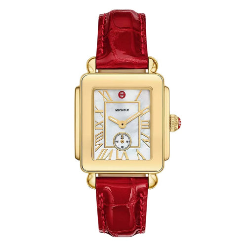 Michele MWW06H000005 Deco Sport Mid Gold-Plated Ruby Red Leather