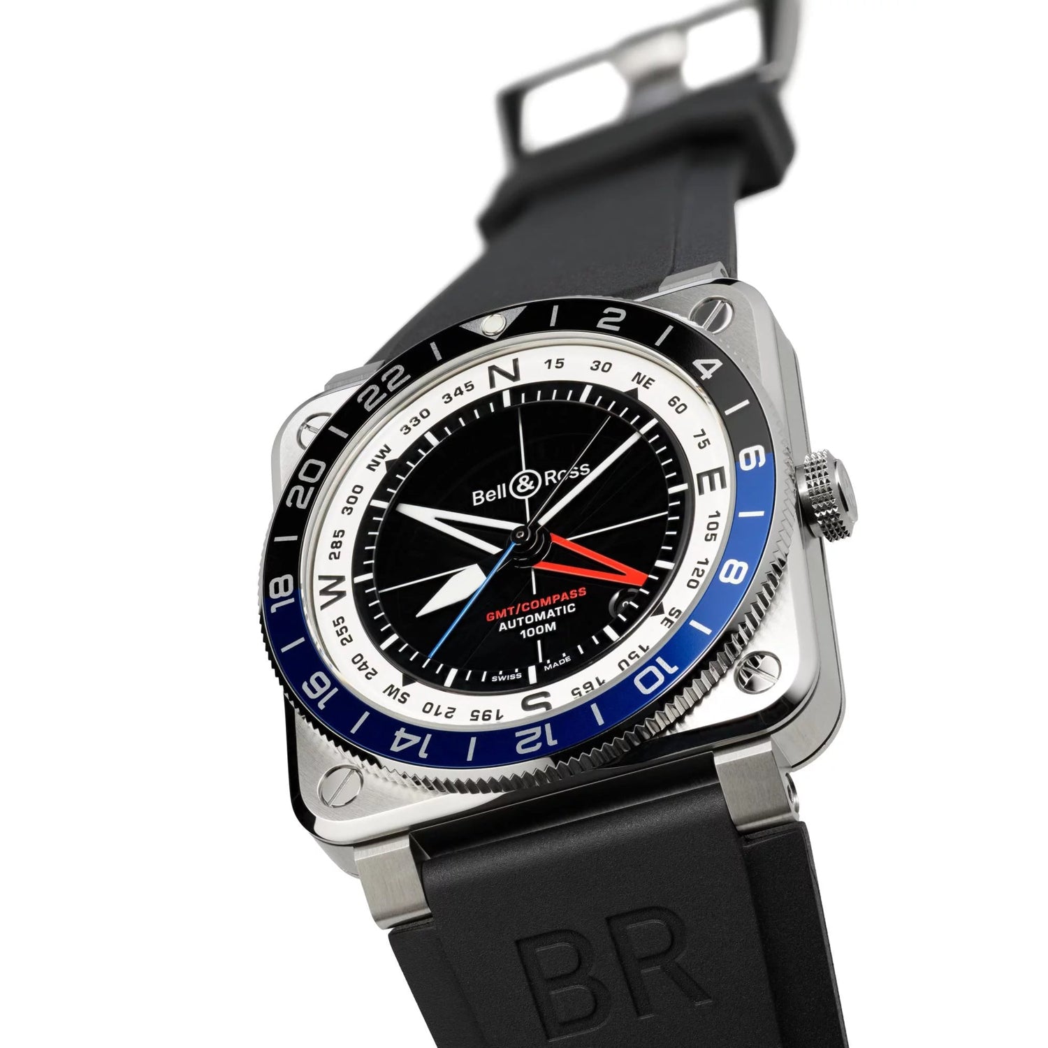Bell & Ross BR0393-COM-ST/SRB BR-03 GMT Compass on Rubber Strap