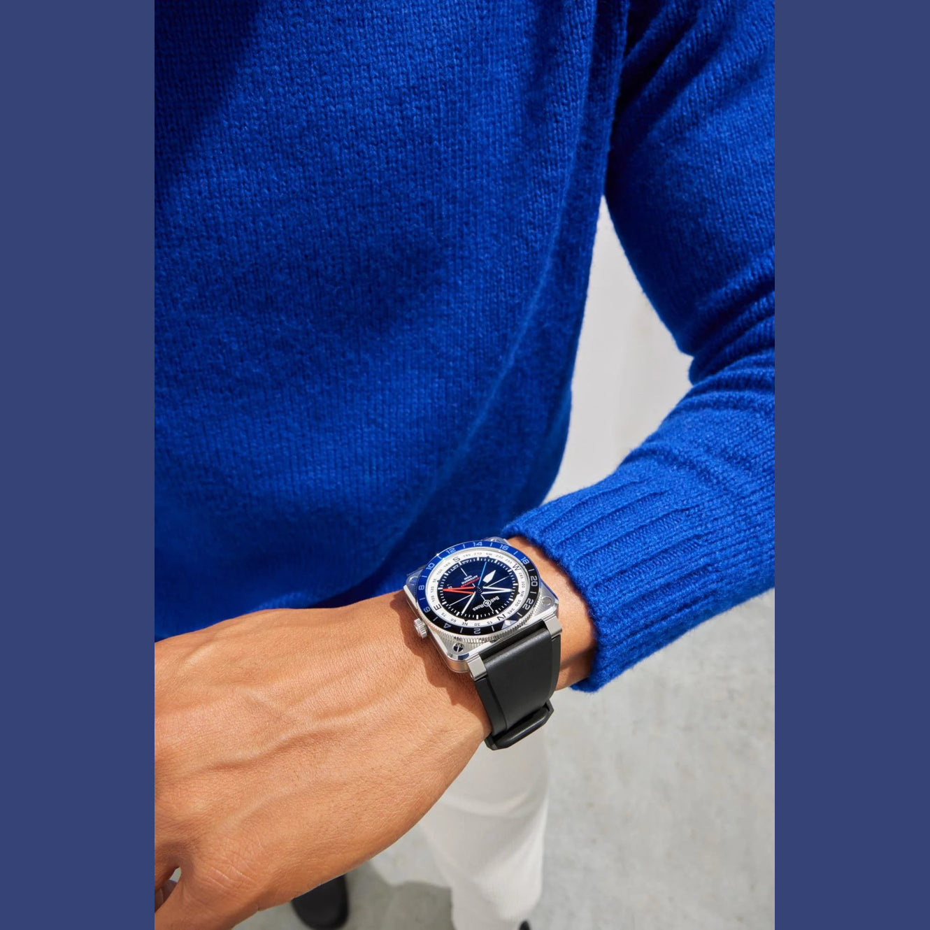 Bell & Ross BR0393-COM-ST/SRB BR-03 GMT Compass on Rubber Strap