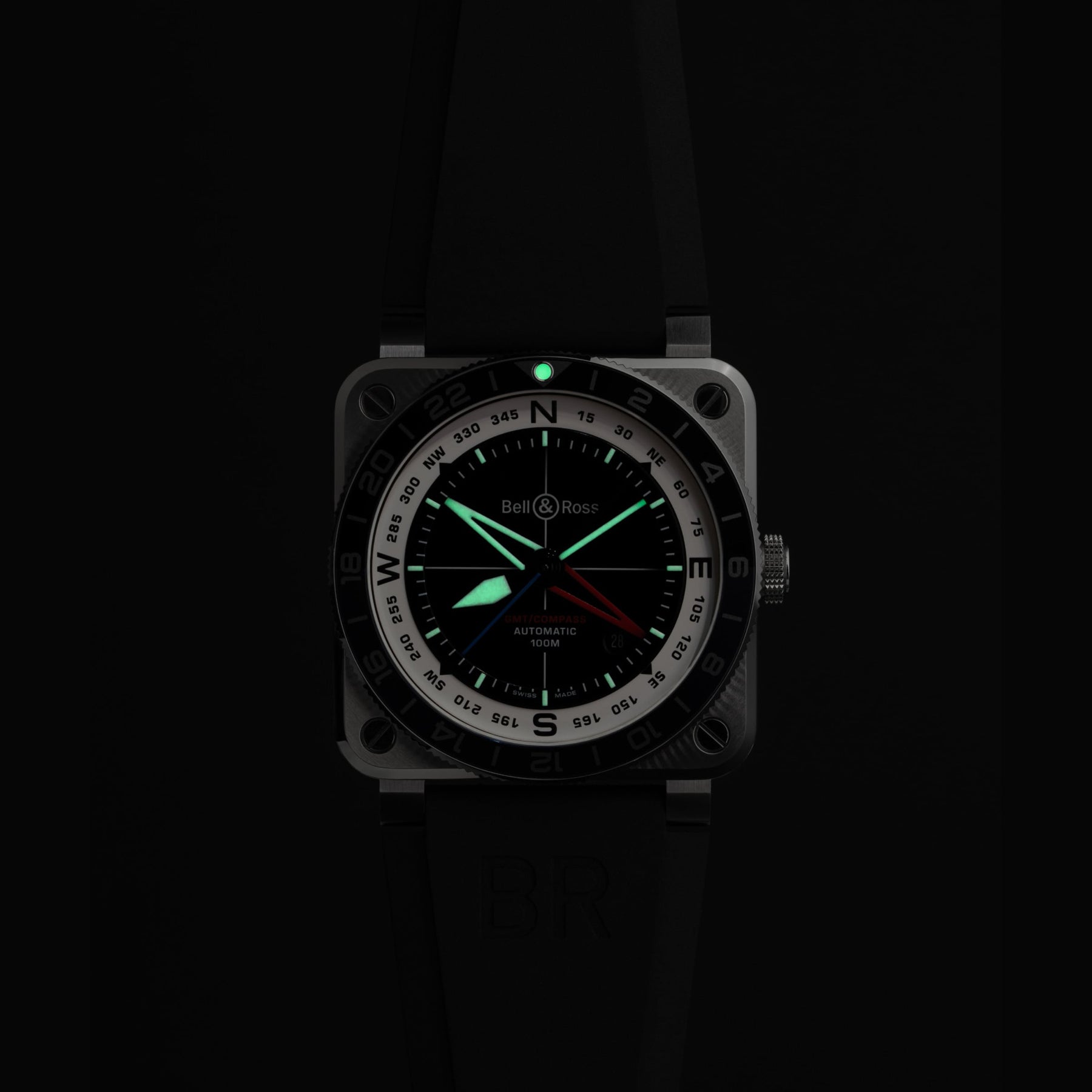 Bell & Ross BR0393-COM-ST/SRB BR-03 GMT Compass on Rubber Strap