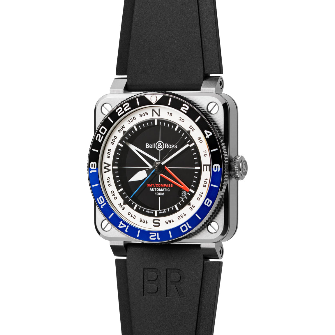 Bell & Ross BR0393-COM-ST/SRB BR-03 GMT Compass on Rubber Strap