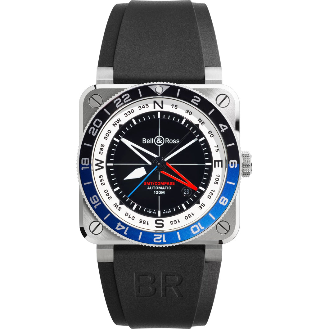 Bell & Ross BR0393-COM-ST/SRB BR-03 GMT Compass on Rubber Strap