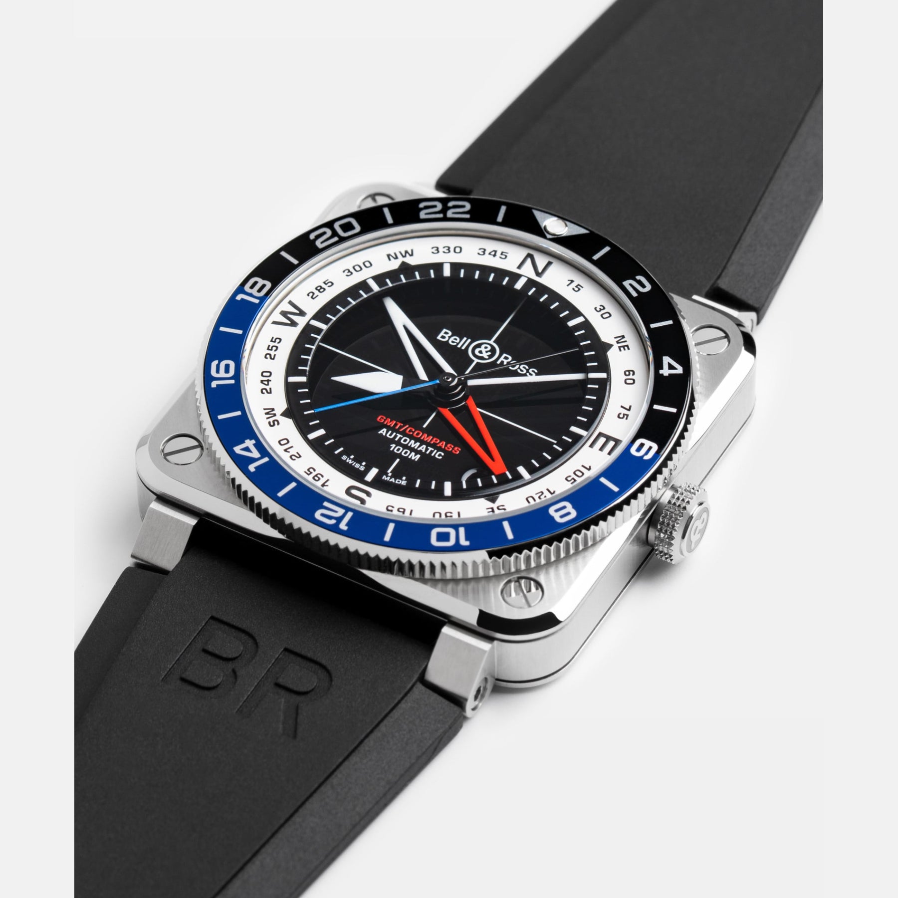 Bell & Ross BR0393-COM-ST/SRB BR-03 GMT Compass on Rubber Strap