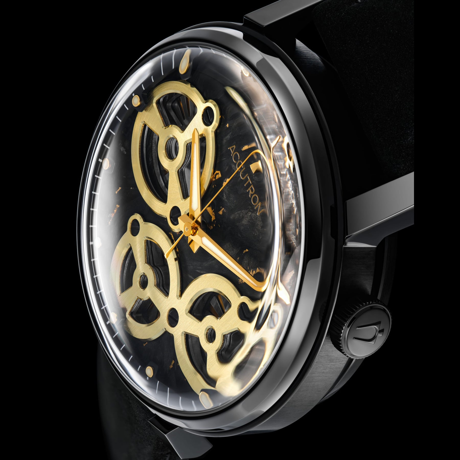 Luxury watch with gold intricate design on a black background