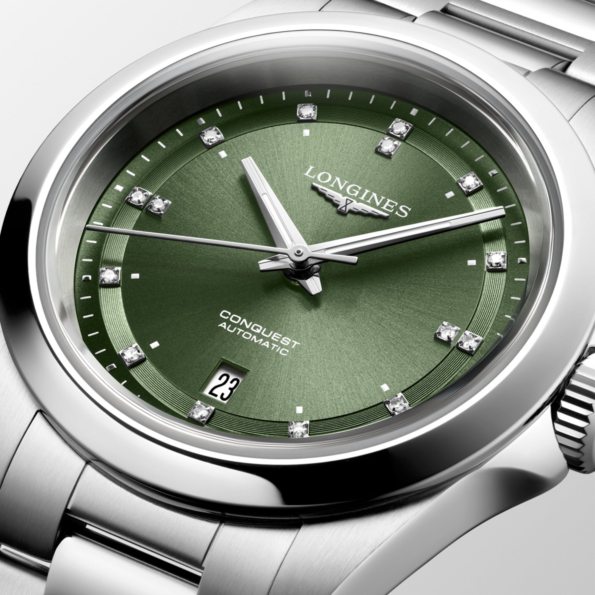 Longines L3.320.4.07.6 Conquest Green Dial on Bracelet