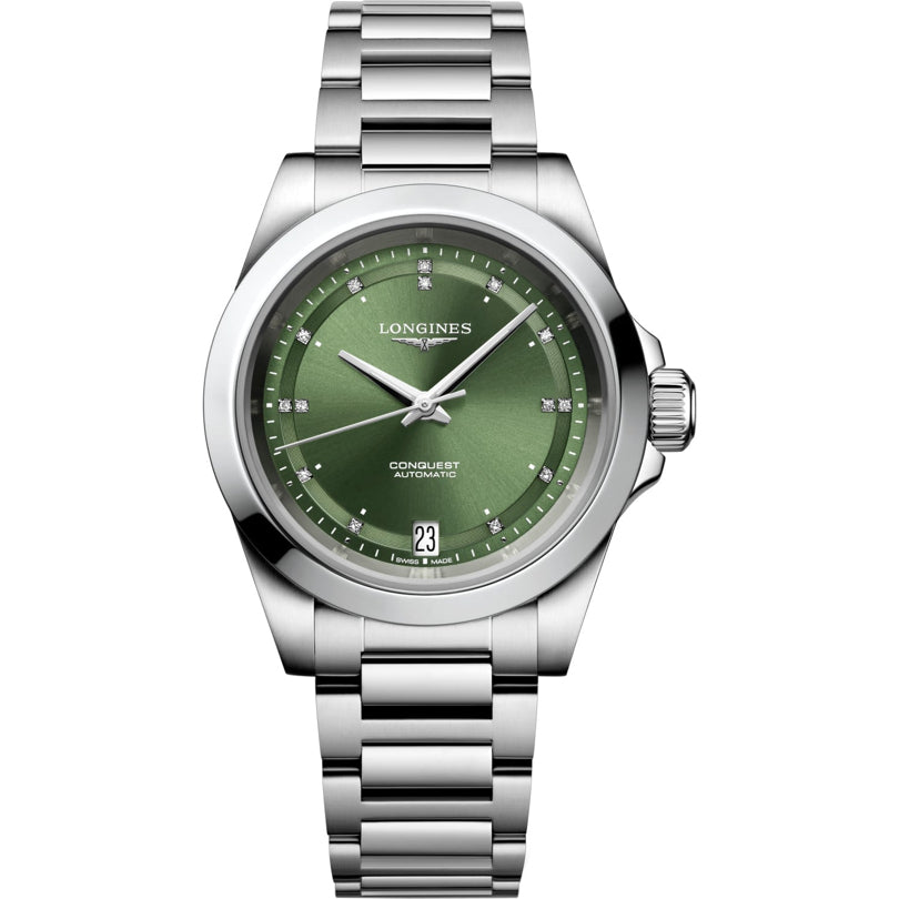 Longines L3.430.4.07.6 Conquest Sunray Green Dial on Bracelet