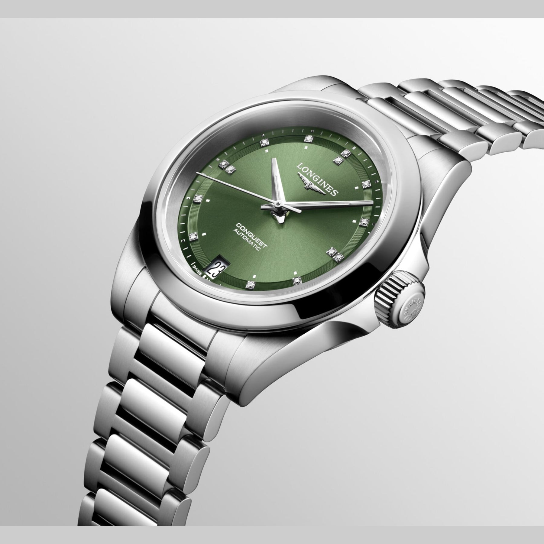 Longines L3.430.4.07.6 Conquest Sunray Green Dial on Bracelet