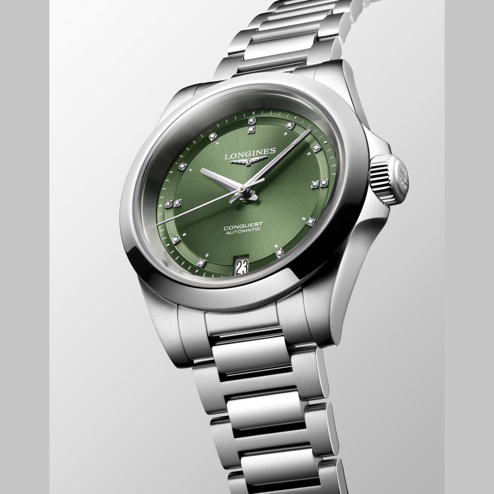Longines L3.430.4.07.6 Conquest Sunray Green Dial on Bracelet