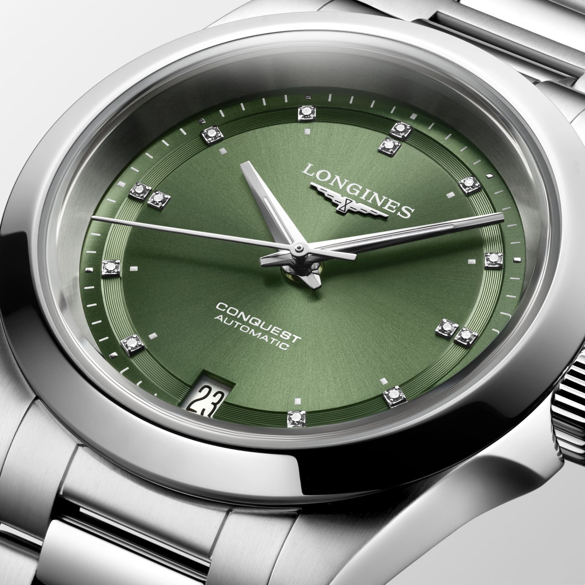 Longines L3.430.4.07.6 Conquest Sunray Green Dial on Bracelet