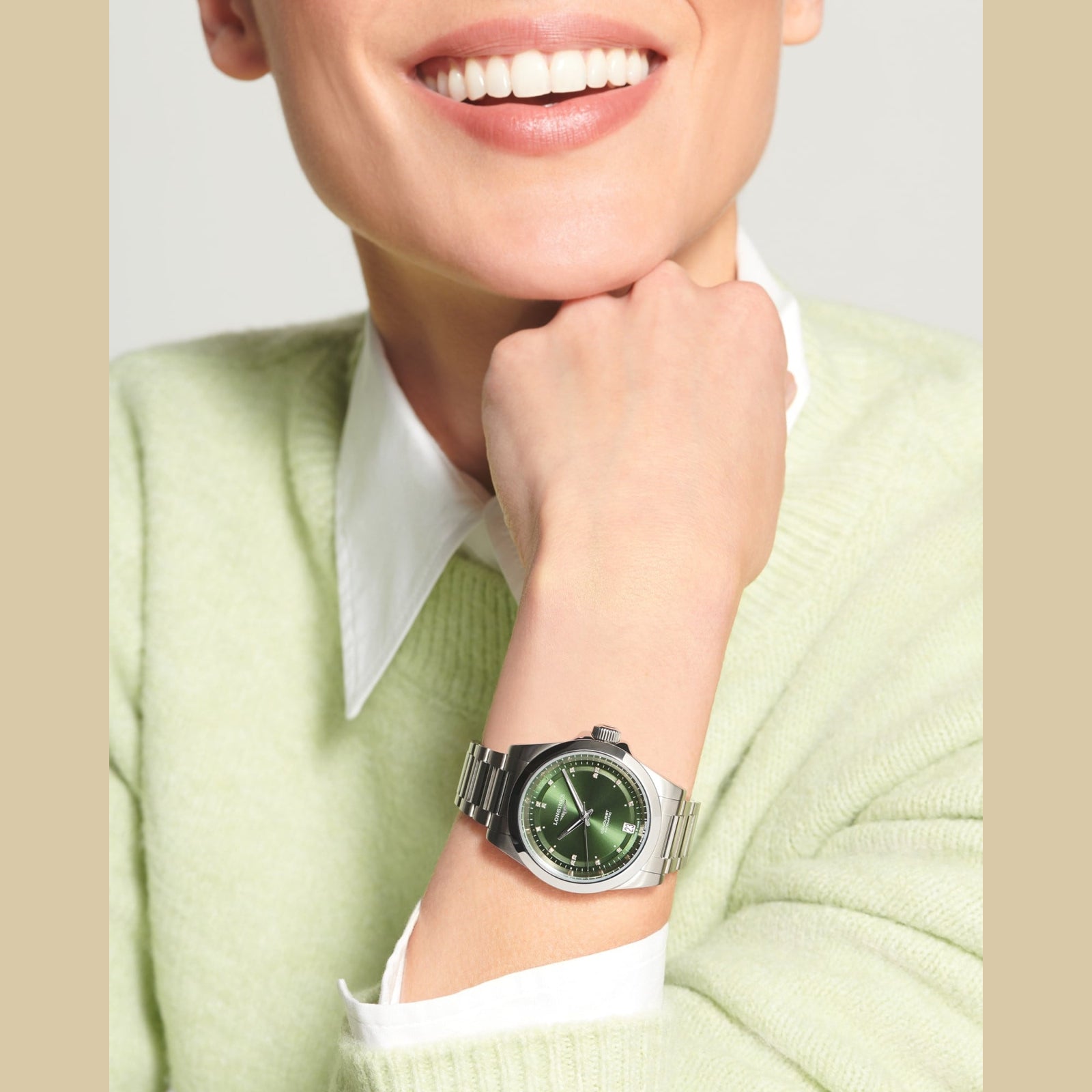 Longines L3.430.4.07.6 Conquest Sunray Green Dial on Bracelet