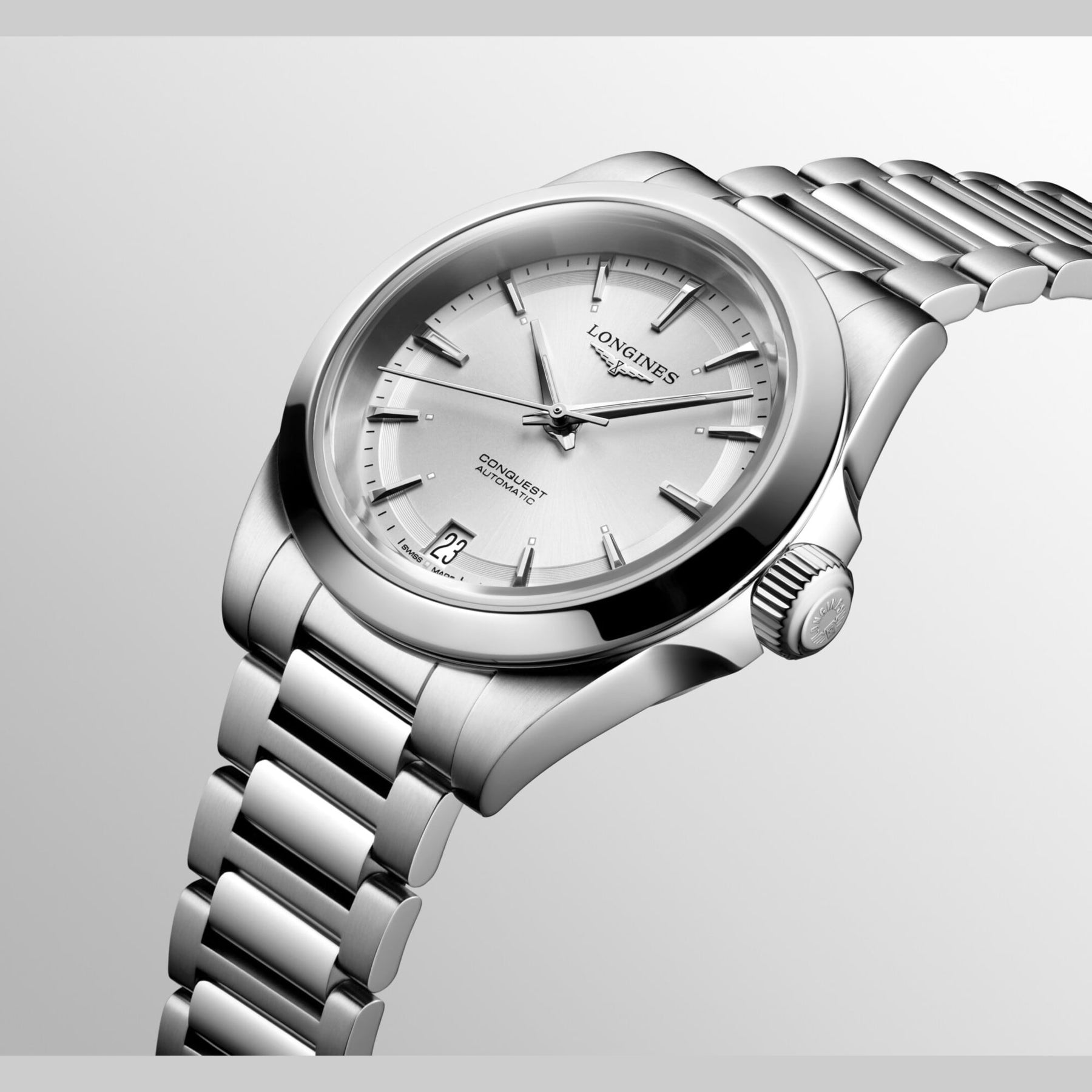 Longines L3.430.4.72.6 Conquest Sunray Silver Dial on Bracelet
