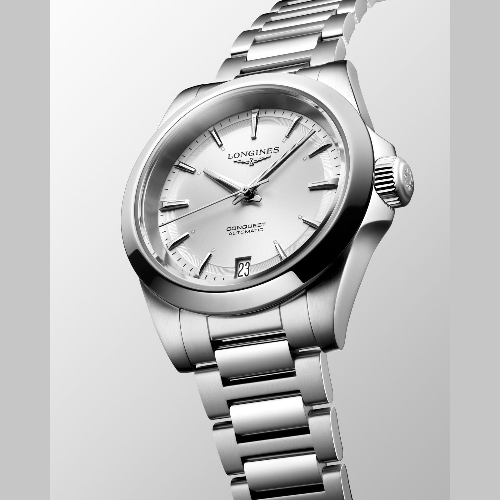 Longines L3.430.4.72.6 Conquest Sunray Silver Dial on Bracelet