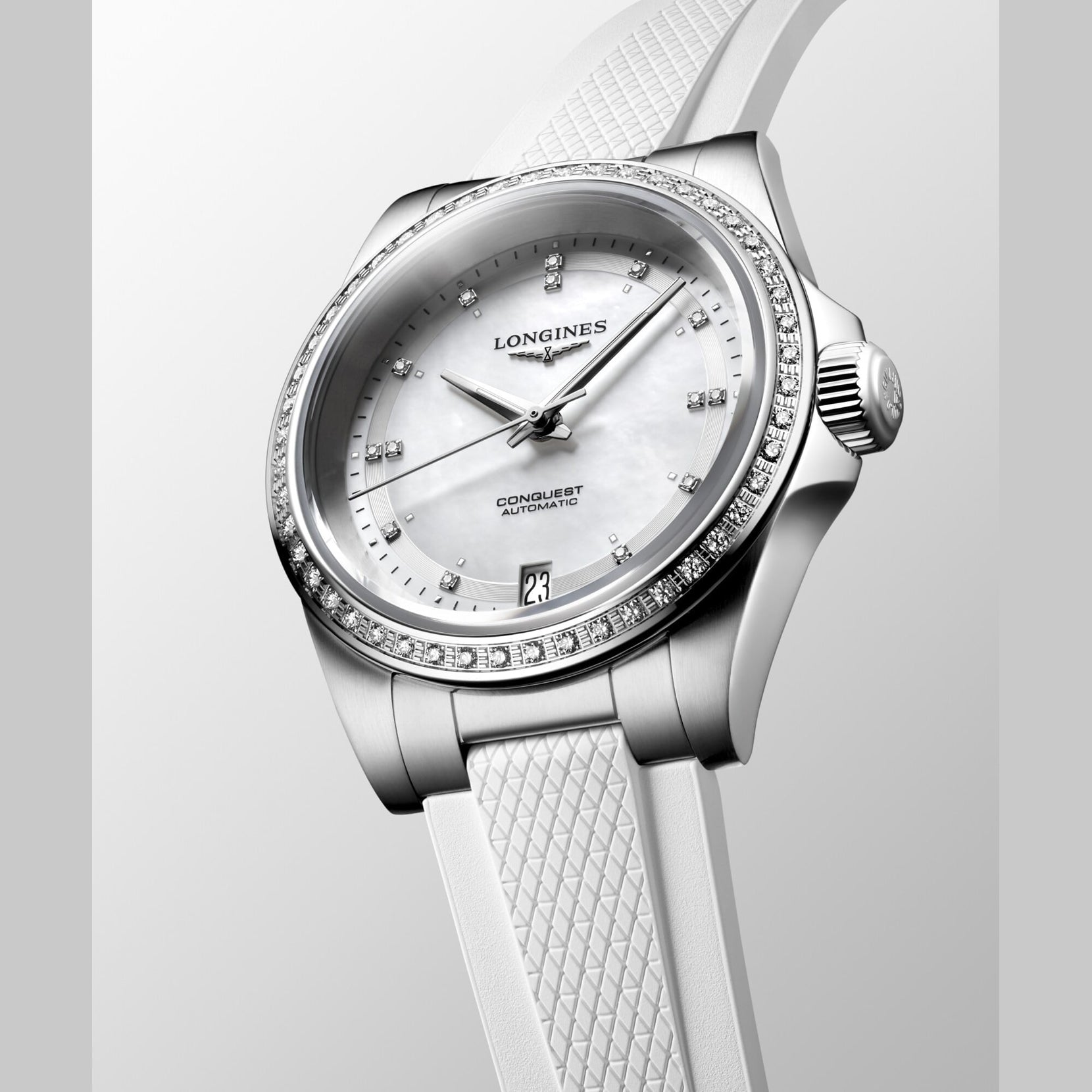Longines Conquest L3.430.0.87.9 White Mother-of pearl Dial on Strap