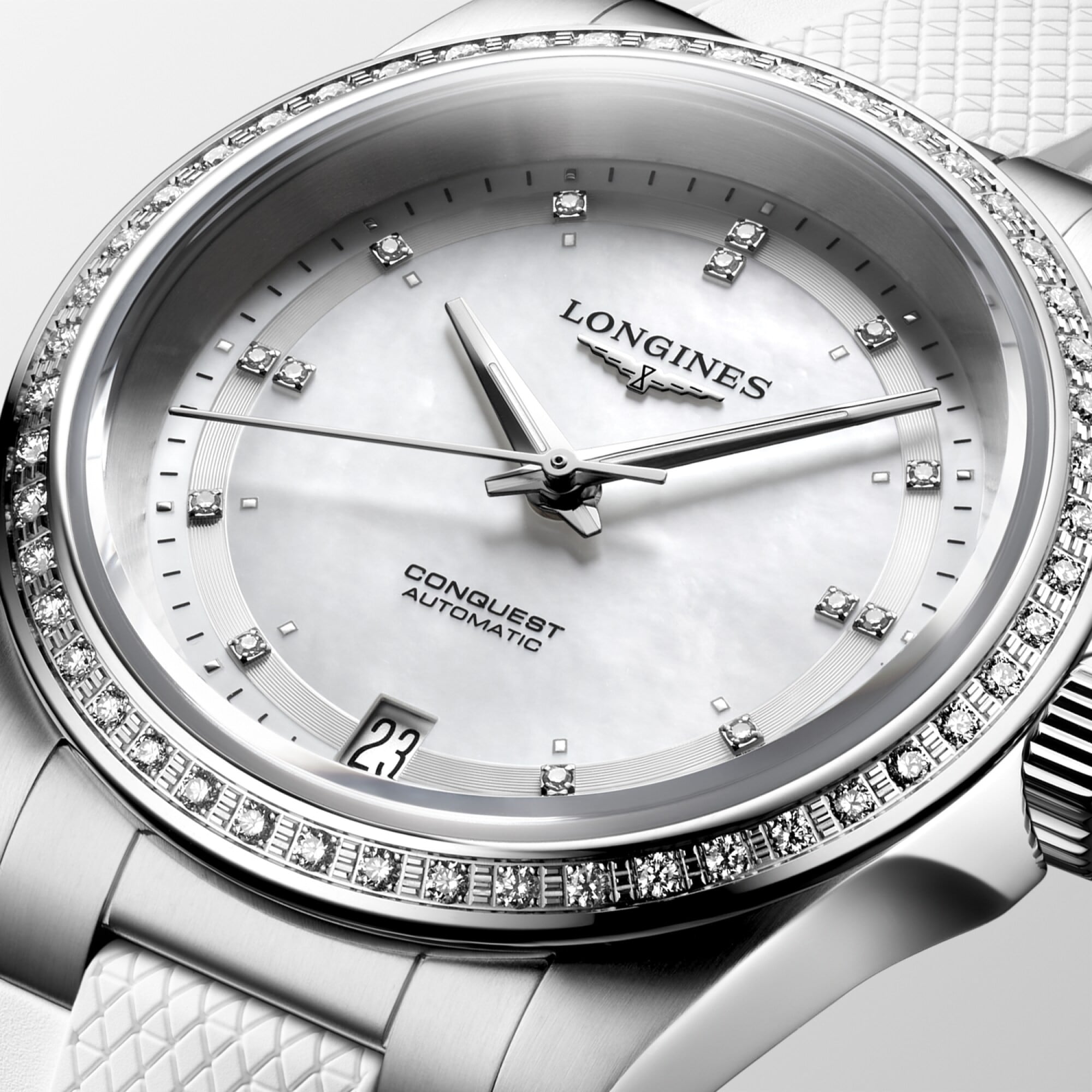 Longines Conquest L3.430.0.87.9 White Mother-of pearl Dial on Strap