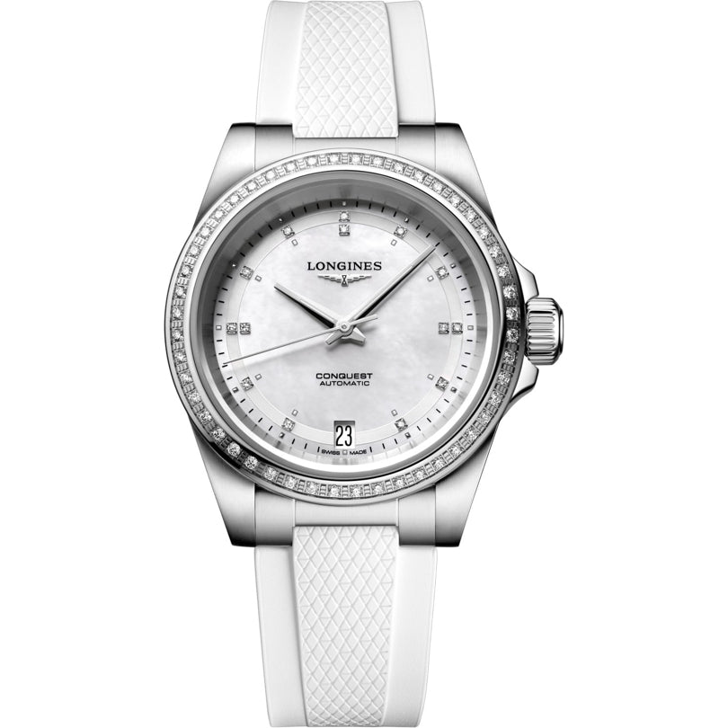 Longines Conquest L3.430.0.87.9 White Mother-of pearl Dial on Strap