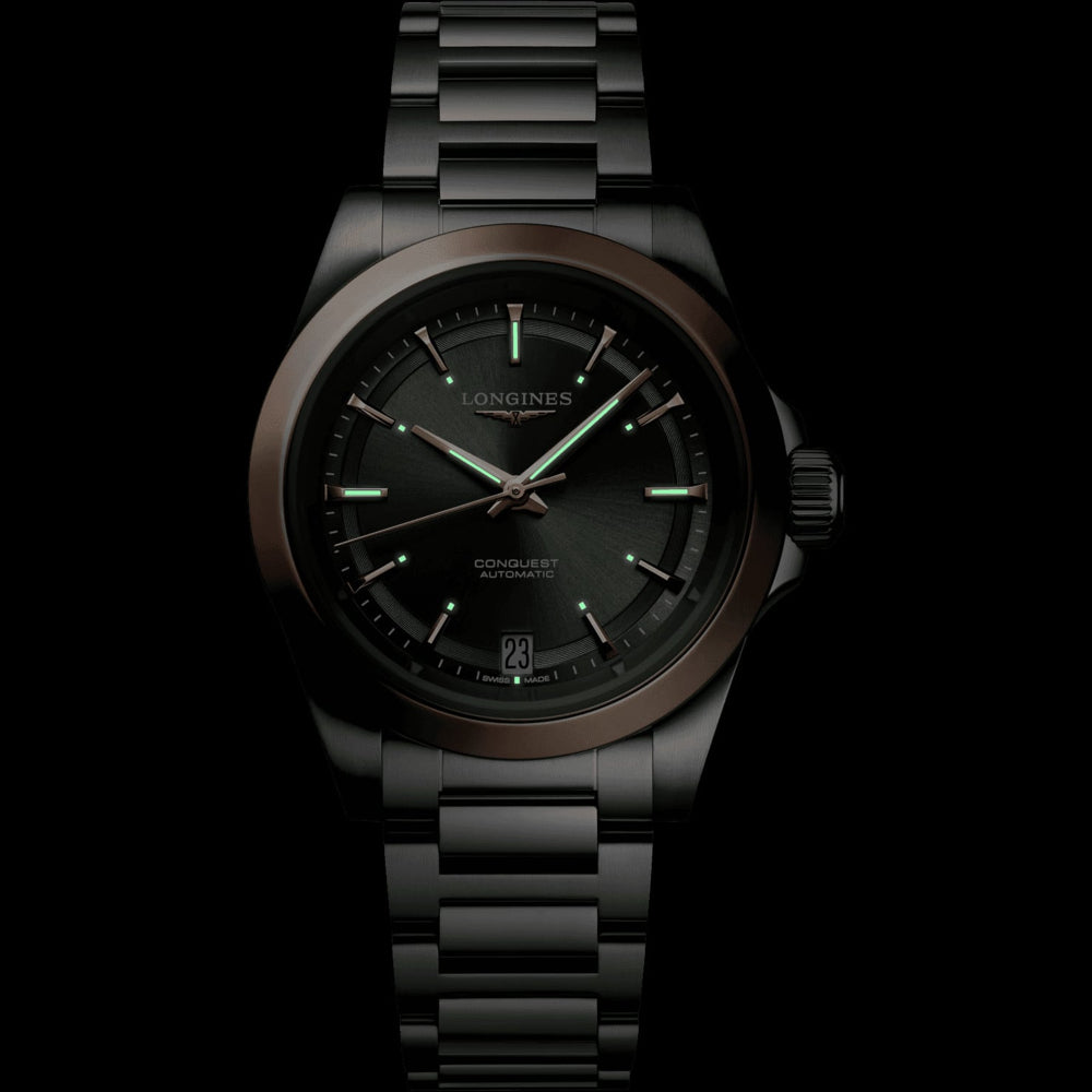 Longines L3.430.5.02.6 Conquest Sunray Green Dial on Bracelet