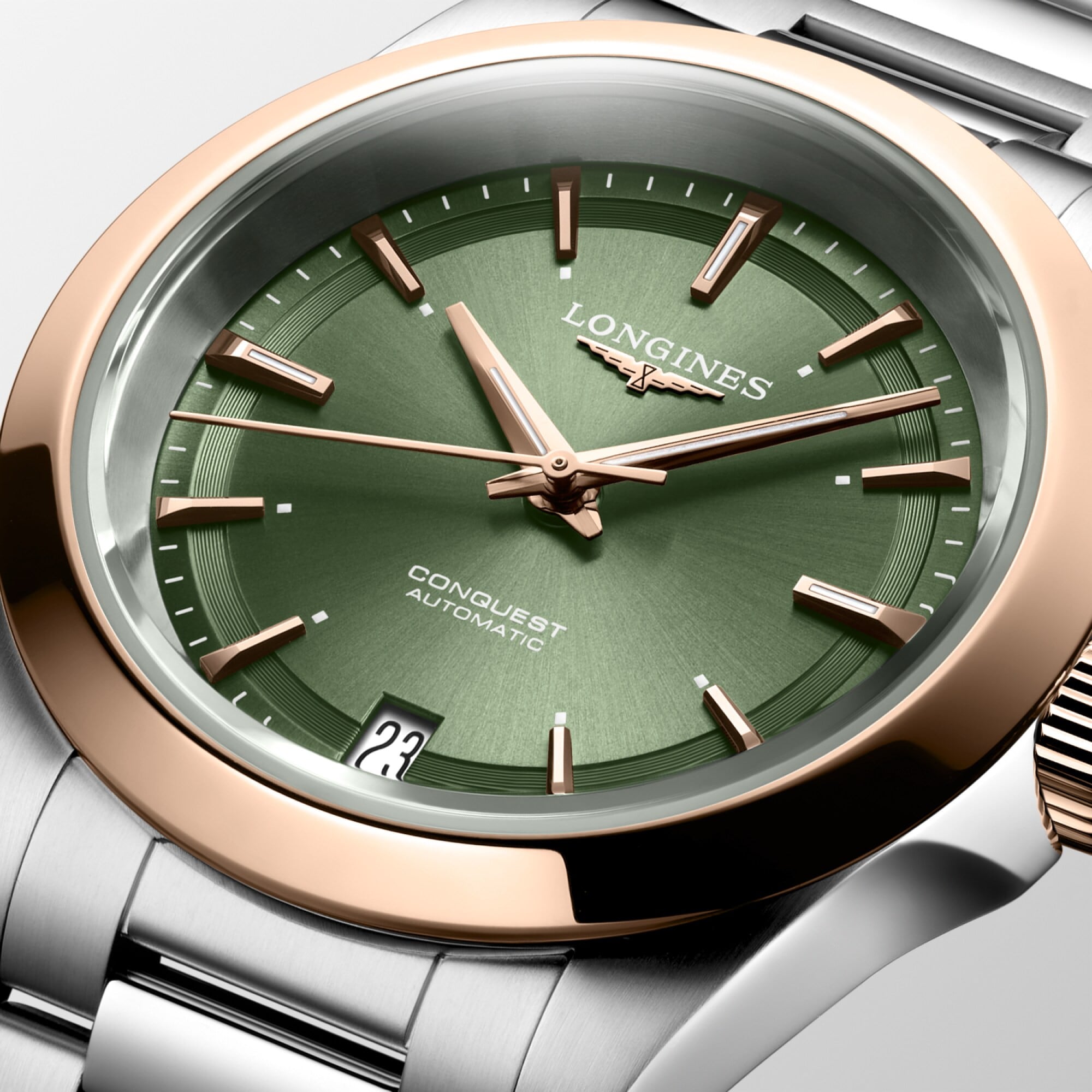 Longines L3.430.5.02.6 Conquest Sunray Green Dial on Bracelet