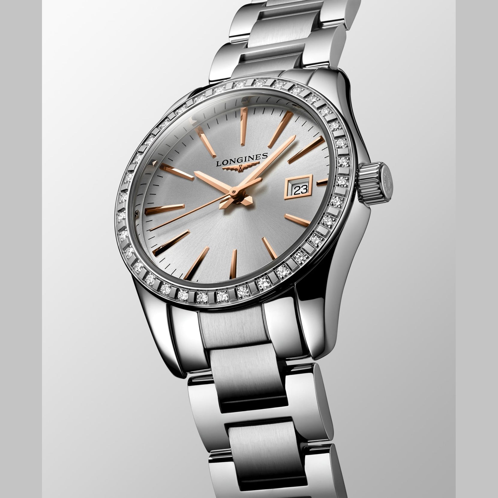 Longines L2.286.0.72.6 Conquest Classic Sunray Silver Dial on Bracelet