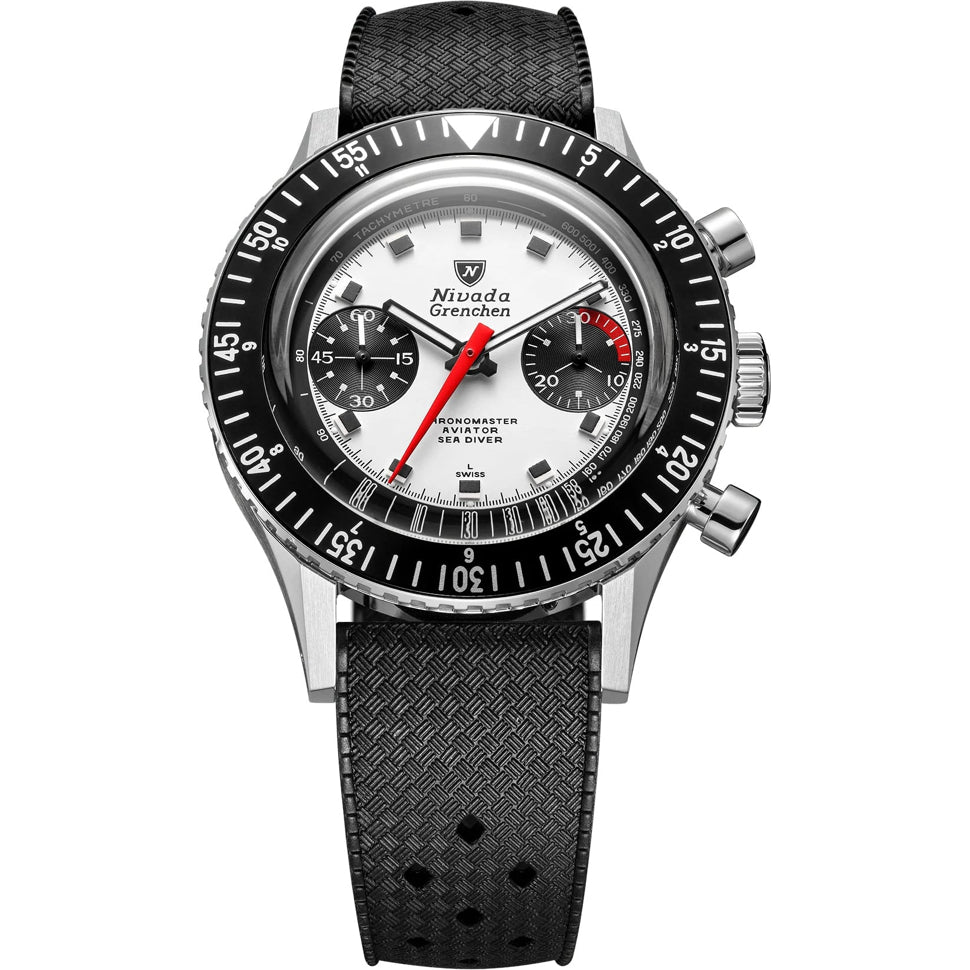 Nivada Grenchen 85241M01 Chronomaster Panda 41mm on Rubber Tropic Strap