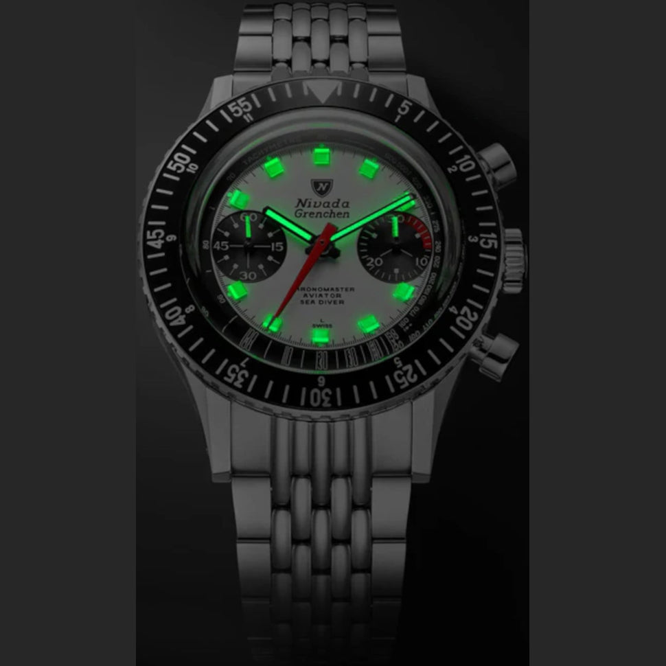 Nivada Grenchen 85241M01 Chronomaster Panda 41mm On Rubber Tropic