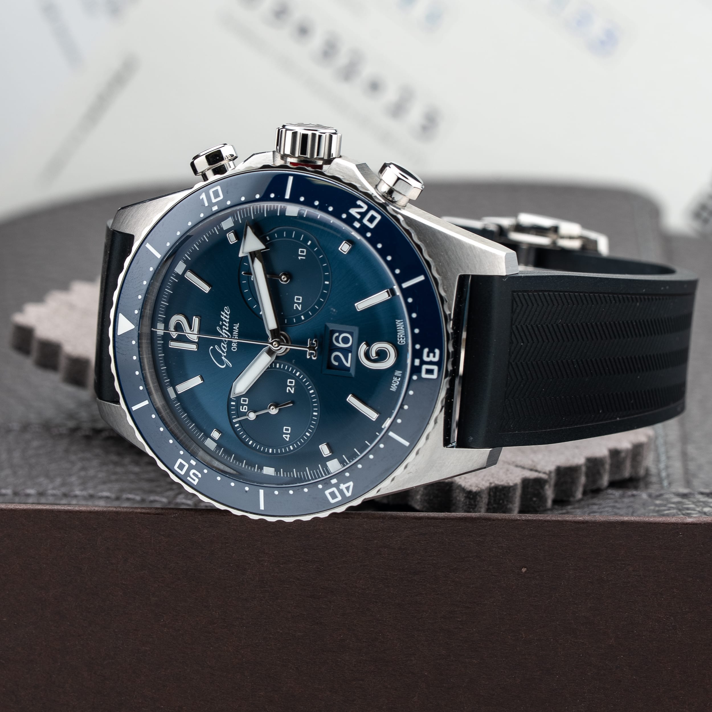 Glashütte Original 1-37-23-02-81-33 SeaQ Chronograph Blue Dial On Rubber Strap