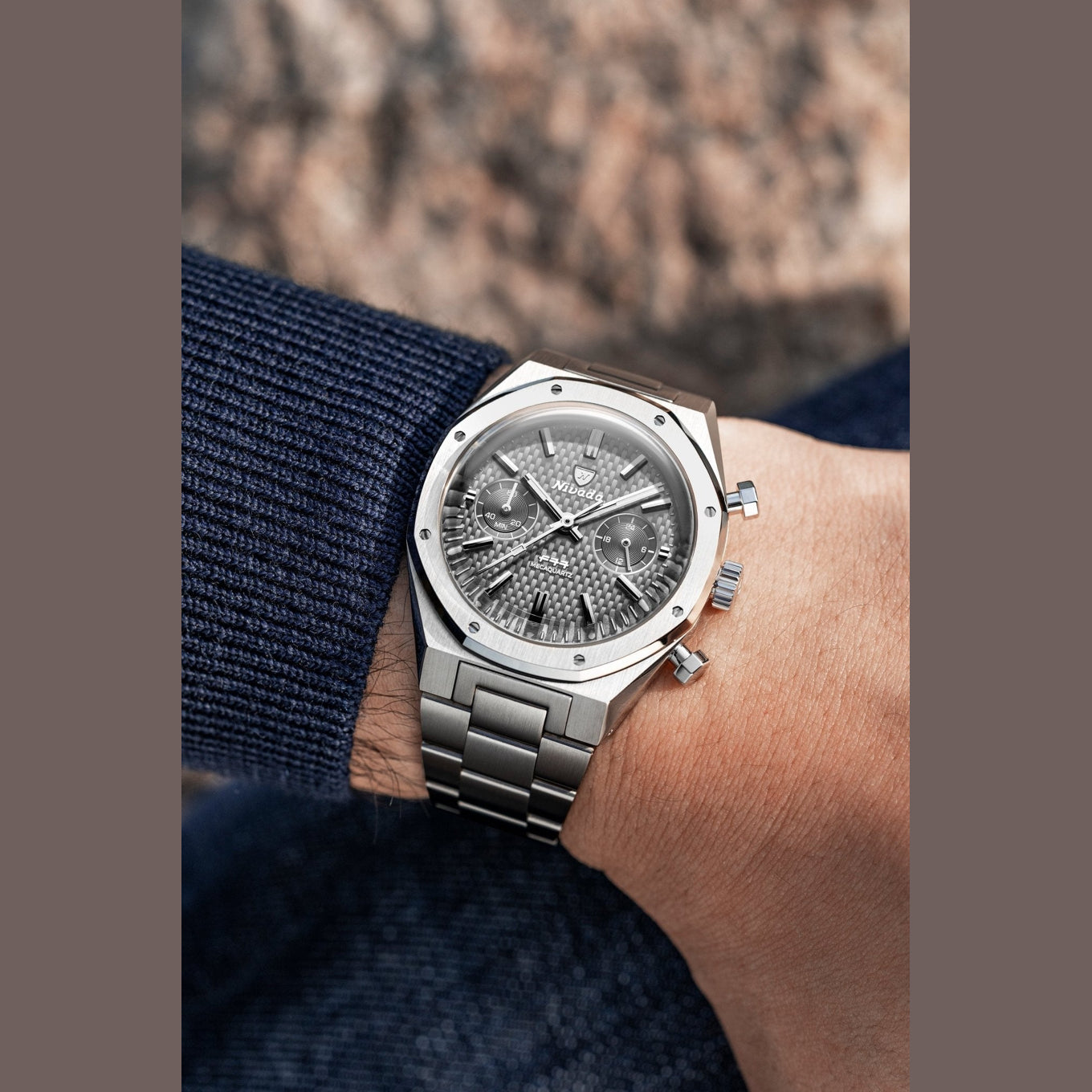 Nivada Grenchen 68001Q77 F77 Chrono Mecaquartz Grey 38mm