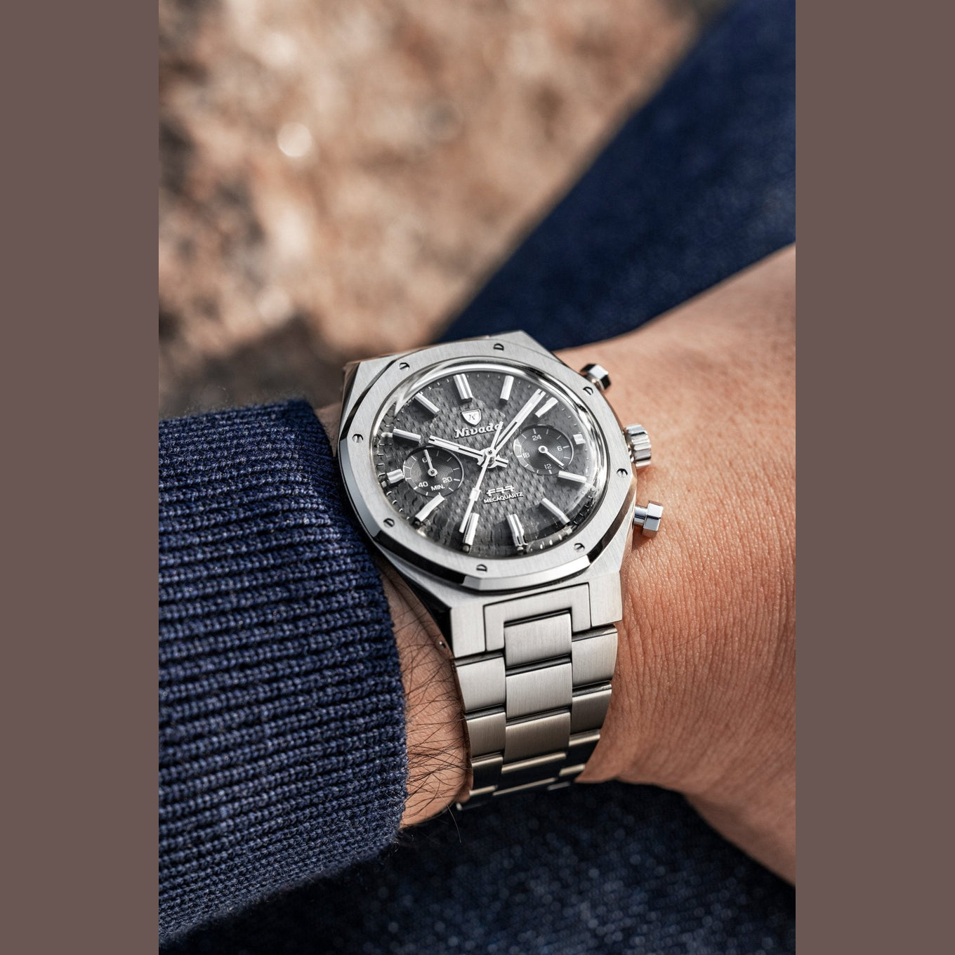 Nivada Grenchen 68001Q77 F77 Chrono Mecaquartz Grey 38Mm