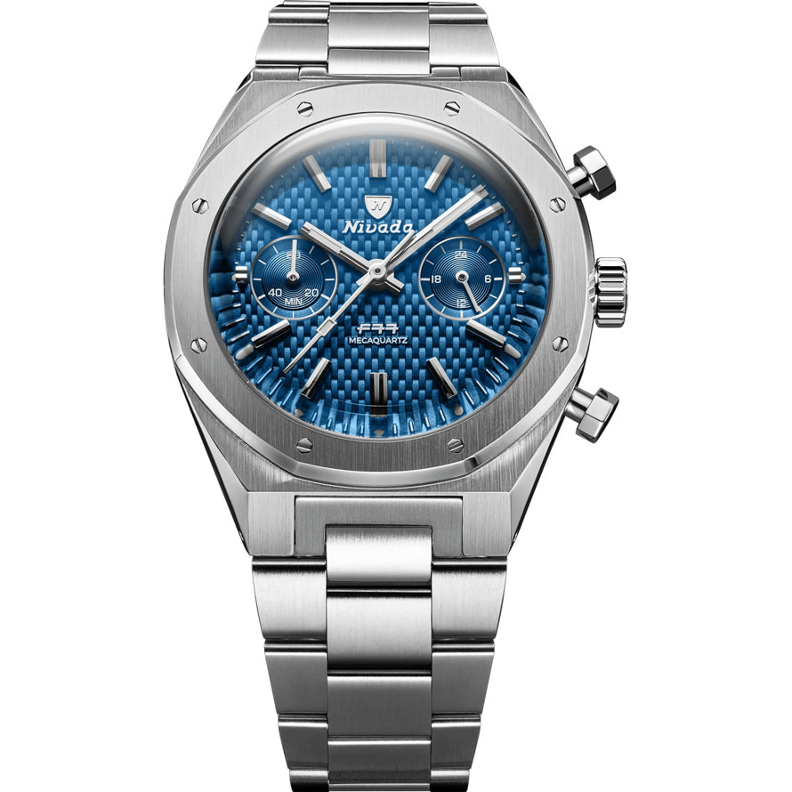 Nivada Grenchen 68000Q77 F77 Chrono Mecaquartz Blue 38mm