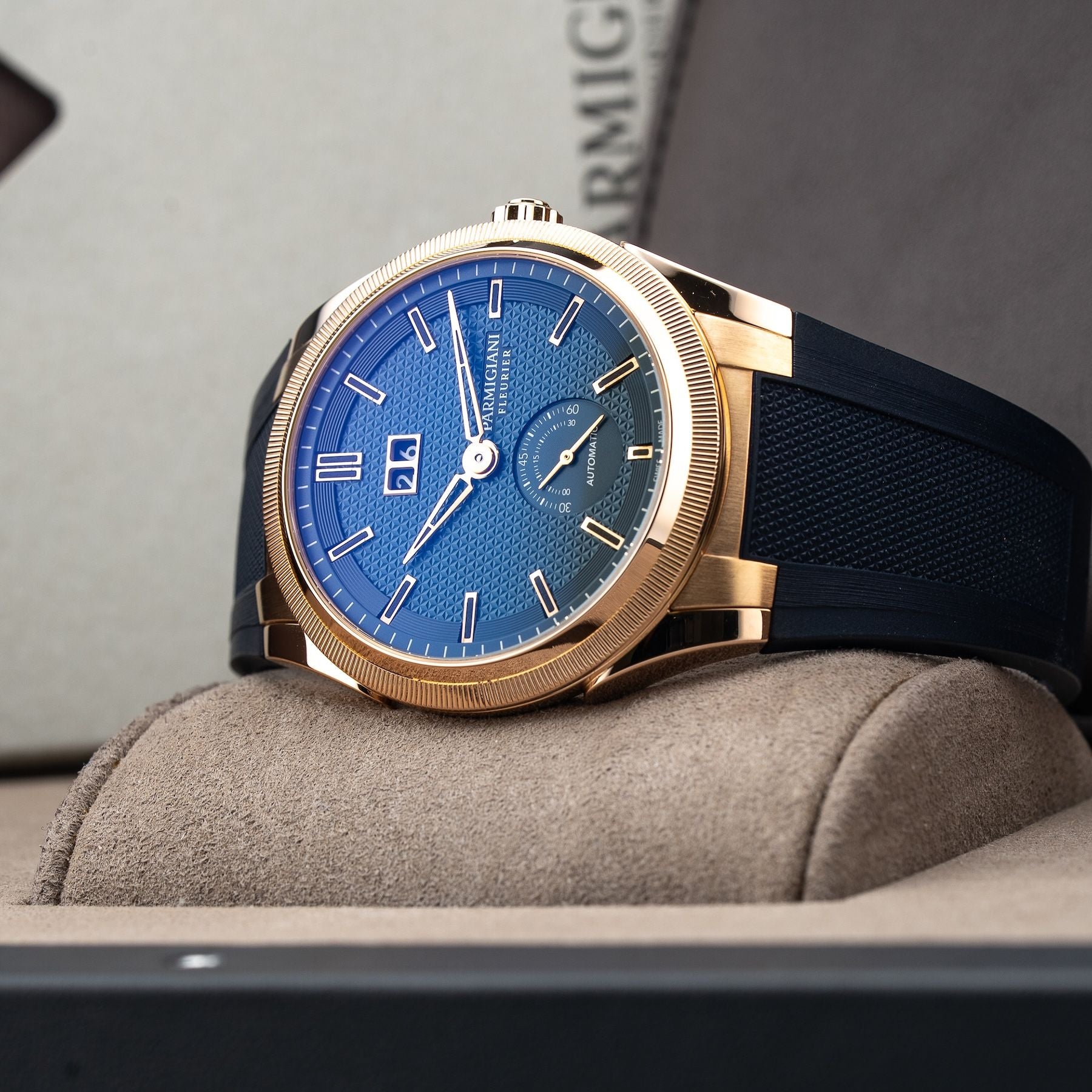 Parmigiani Fleurier PFC910-1500340-X03182 Tonda GT Small Seconds Blue Guilloche Dial 18k Rose Gold