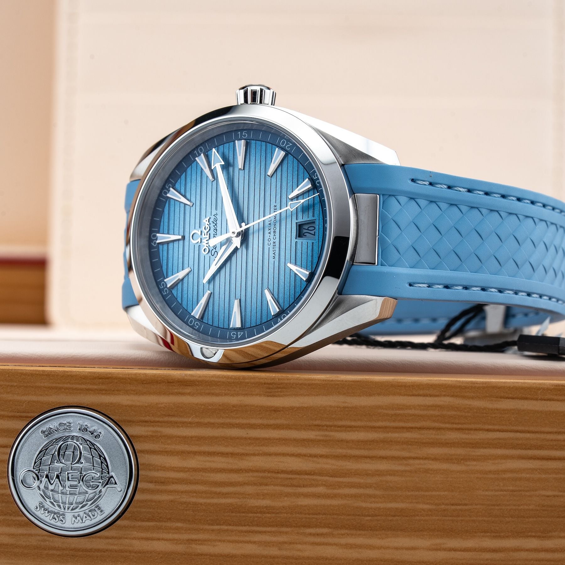 Omega 220.12.41.21.03.008 Seamaster Aqua Terra 150M Co-Axial Master Chronometer Summer Blue On Strap