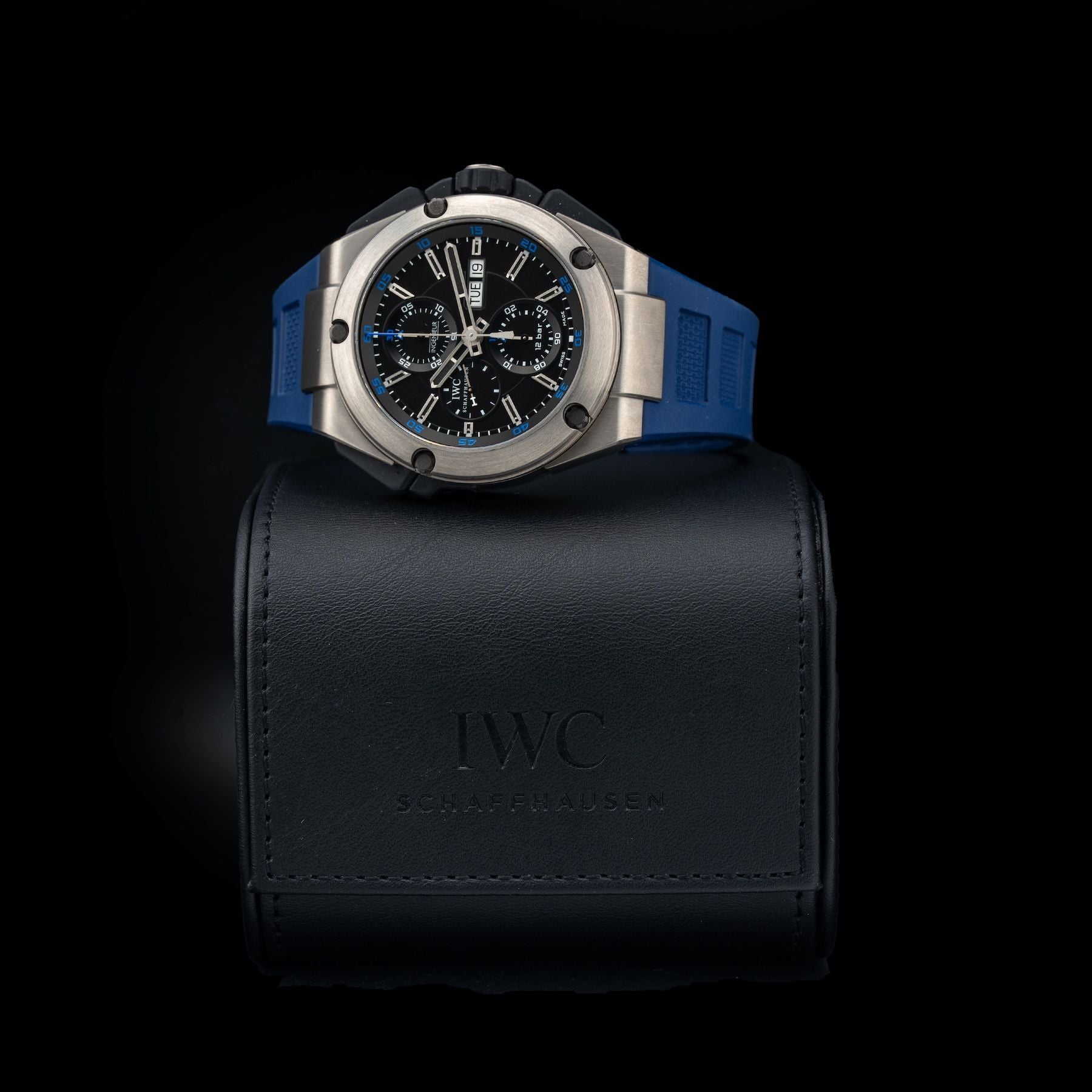 IWC IW376501 Ingenieur Double Chronograph Titanium Certified 45mm Blue Rubber Strap