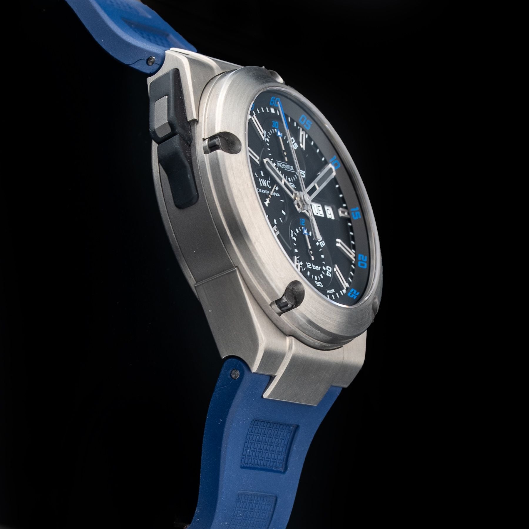 IWC IW376501 Ingenieur Double Chronograph Titanium Certified 45mm Blue Rubber Strap
