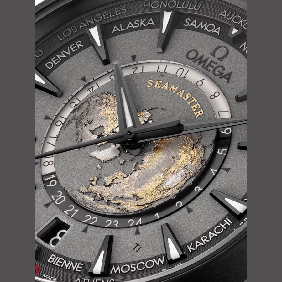 Omega 220.92.43.22.99.001 Seamaster Aqua Terra 150M Worldtimer 43mm Black Titanium Ceramic on Strap