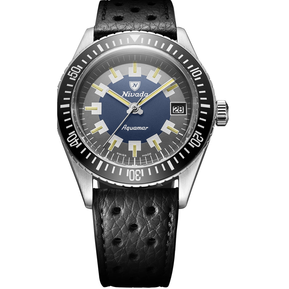 Nivada Grenchen 32062A10 Aquamar Vintage On Black Racing Strap