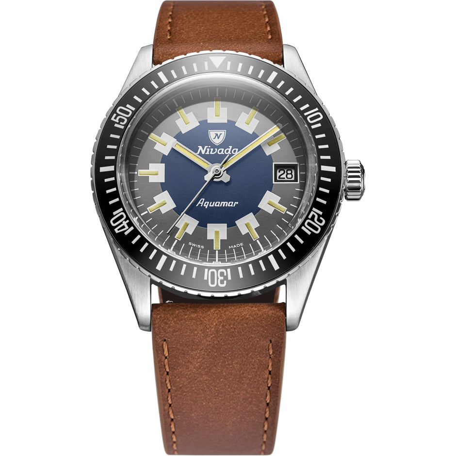 Nivada Grenchen Aquamar Vintage On Brown Strap 32062A16