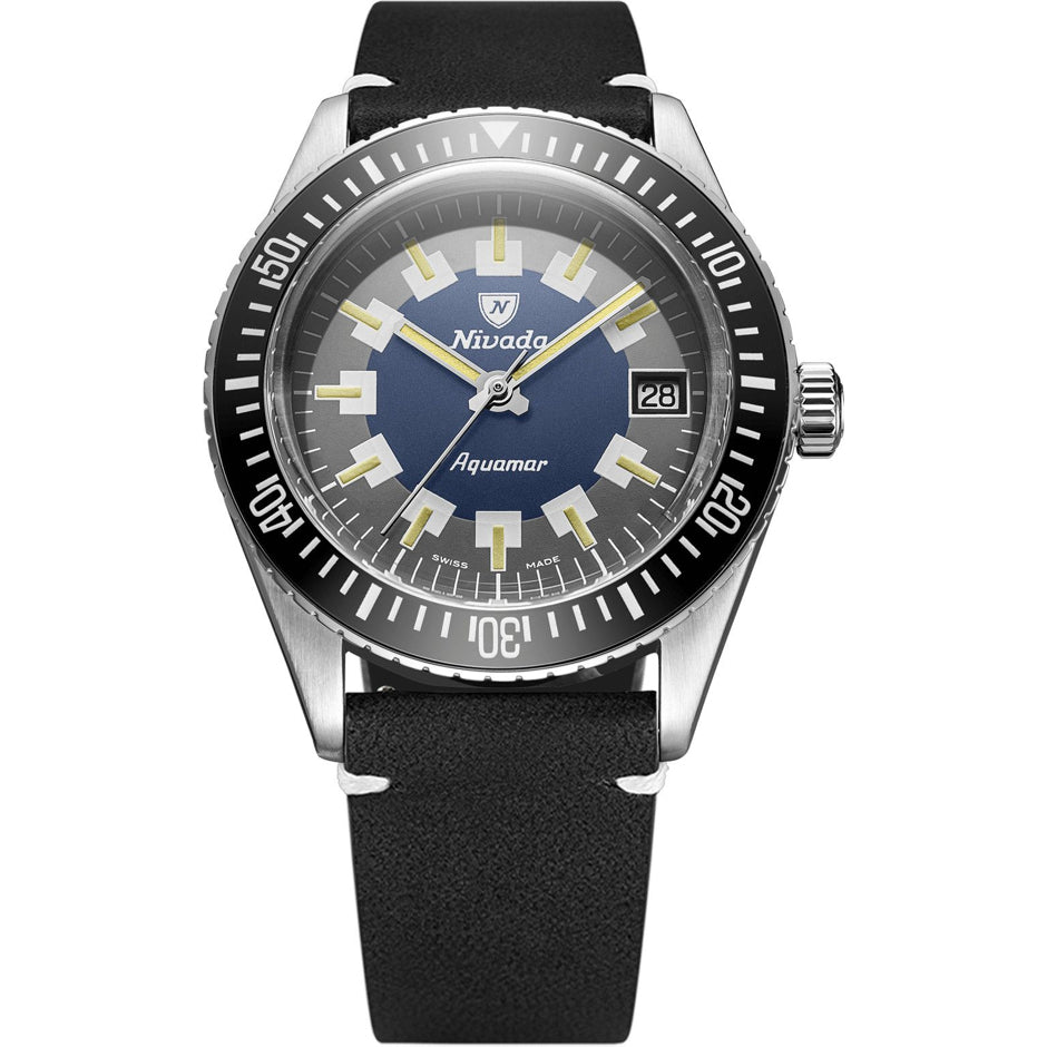 Nivada Grenchen Aquamar Vintage On Black Strap 32062A15